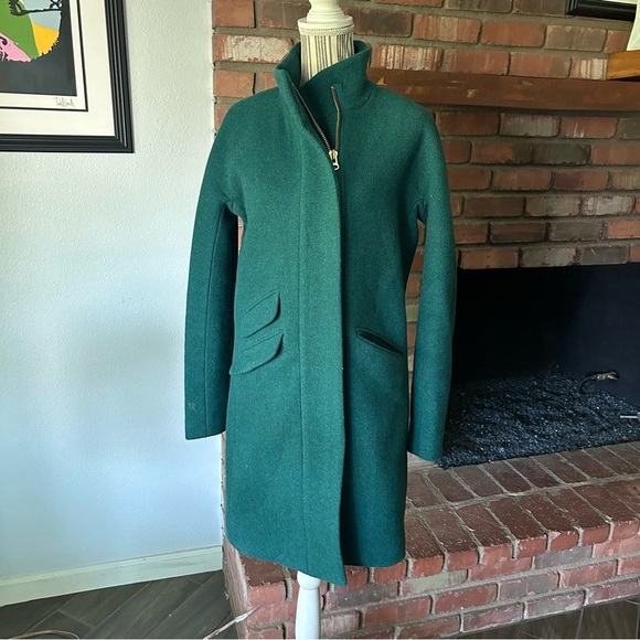 J. Crew Cocoon Coat in Italian Stadium-Cloth Wool Blend Forest Green Sz 2 TALL - Picture 4 of 14